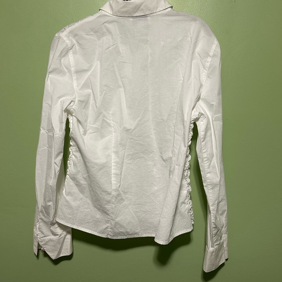 Talbots White Crinkled tuxedo long sleeve Blouse,Size 14 NWOT - Picture 3 of 5